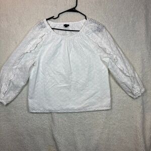 Womens Ann Taylor White Eyelet Long-Sleeve Blouse medium size